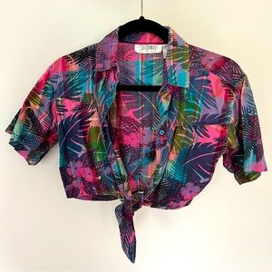 Vintage Cropped Hawaiian Print Top, Size S